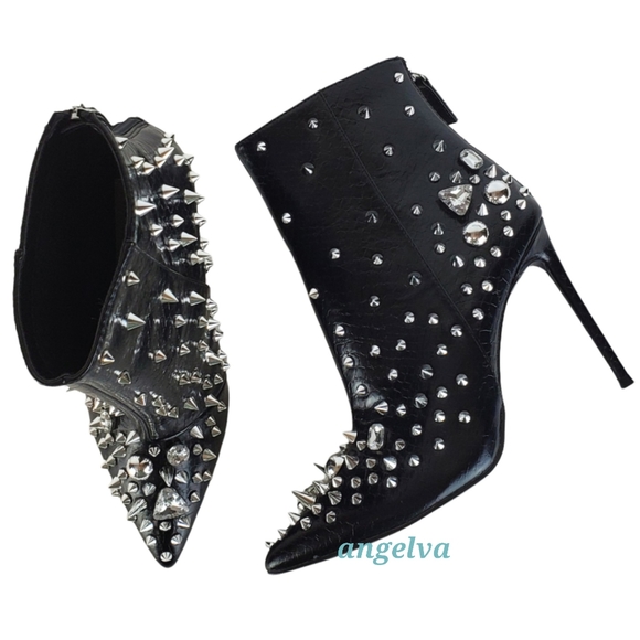 New Steve madden viceroy studded gems pointed toe stiletto heel boots black - Picture 9 of 16